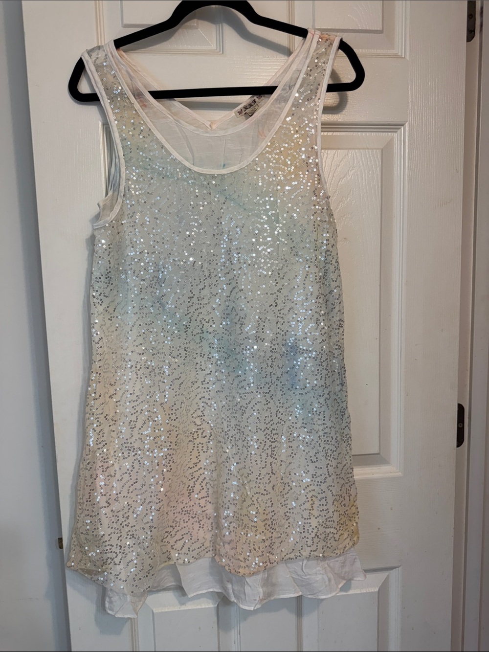 Xhilaration Iridescent Sequin White Tank Top
